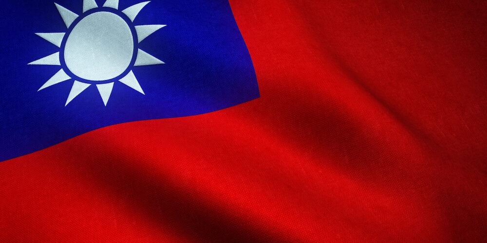 Closeup shot of the realistic flag of Taiwan with interesting textures